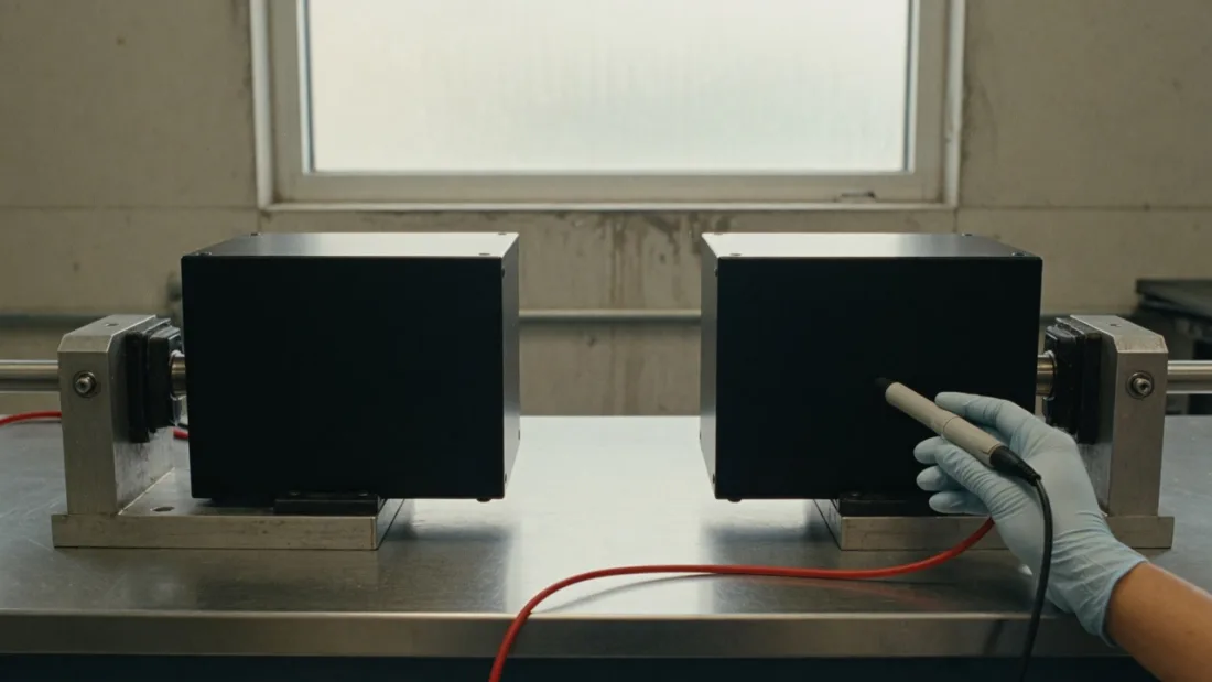 Two identical black compute systems under a controlled probe test