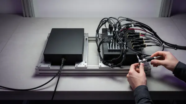 Two compute modules compared with and without a dense test harness